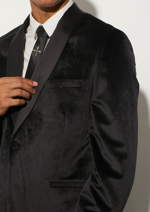 Black Velvet Satin Lapel Tuxedo Jacket