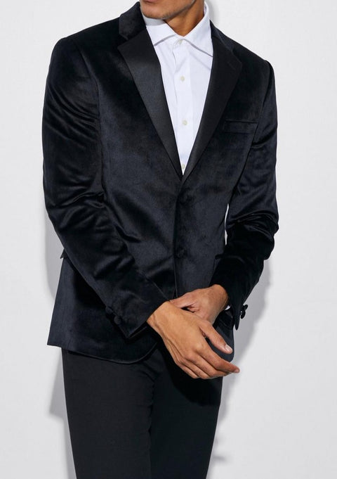 Black Velour Tuxedo Blazer Trouser With Satin Lapel