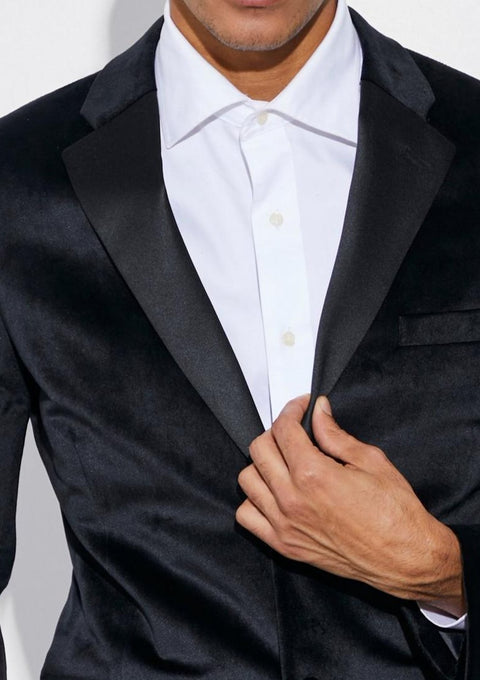 Black Velour Tuxedo Blazer Trouser With Satin Lapel