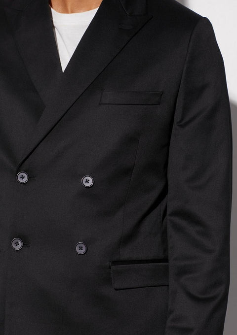 Black Double Breasted Satin Blazer Suit