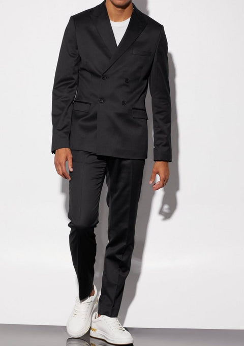 Black Double Breasted Satin Blazer Suit