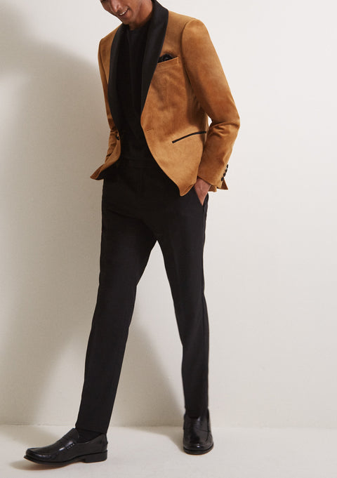 Slim Fit Camel Velvet Tuxedo Blazer