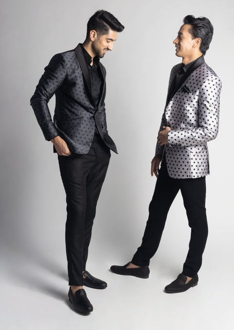 Limited Edition Midnight Grey Polka Dots Tuxedo Suit For Wedding