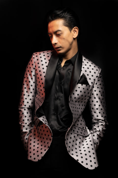 Limited Edition Silver Grey Polka Dots Tuxedo Suit
