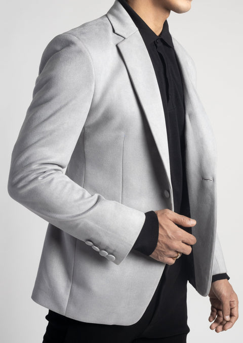 Slim Fit Grey Suede Velvet Blazer