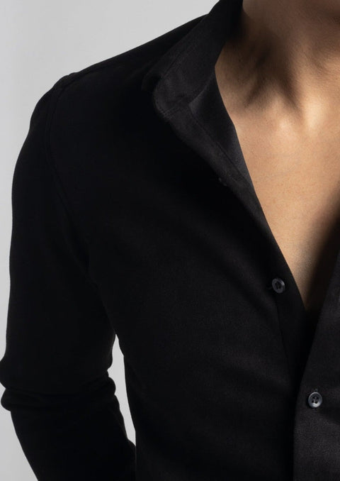 Tailored Muscle Fit Black Suede Velvet Shirt