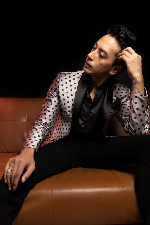Limited Edition Silver Grey Polka Dots Tuxedo Suit