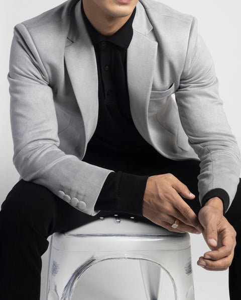 Slim Fit Grey Suede Velvet Blazer