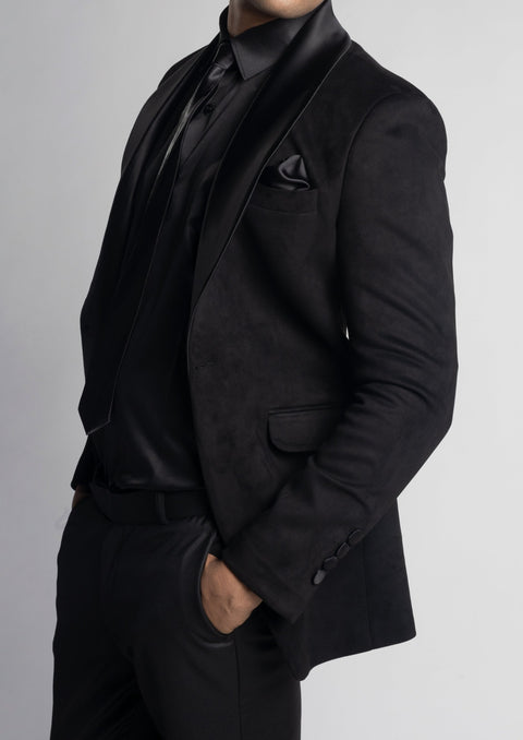 Black Velvet Shawl Collar Tuxedo Suit