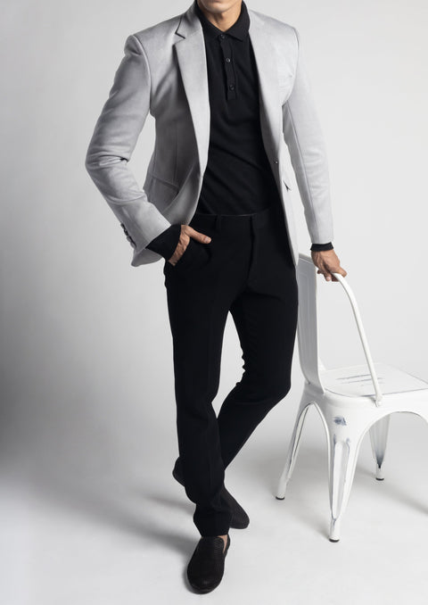 Slim Fit Grey Suede Velvet Blazer