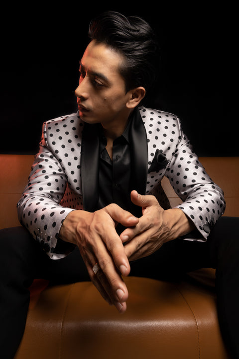 Limited Edition Silver Grey Polka Dots Tuxedo Suit