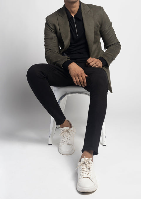 Olive Green Suede Velvet Blazer