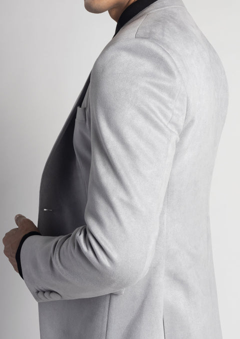Slim Fit Grey Suede Velvet Blazer