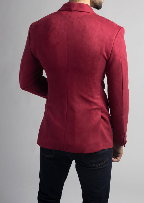 Slim Fit Burgundy Suede Velvet Blazer