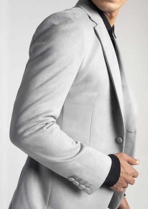 Slim Fit Grey Suede Velvet Blazer