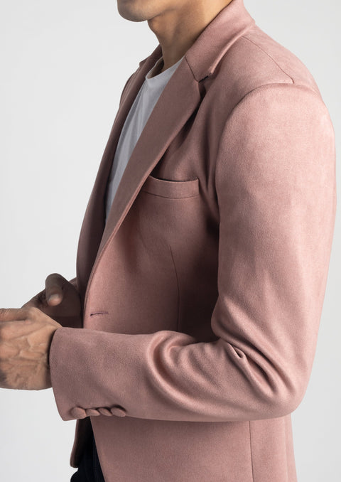 Slim Fit Dusty Pink Suede Velvet Blazer