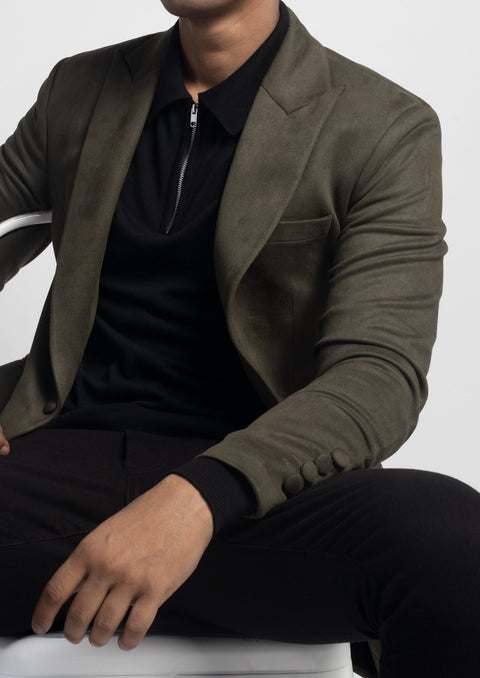 Olive Green Suede Velvet Blazer