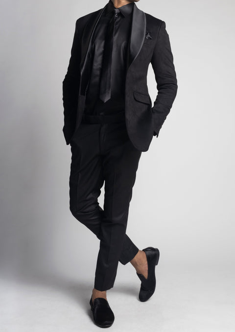 Black Velvet Shawl Collar Tuxedo Suit