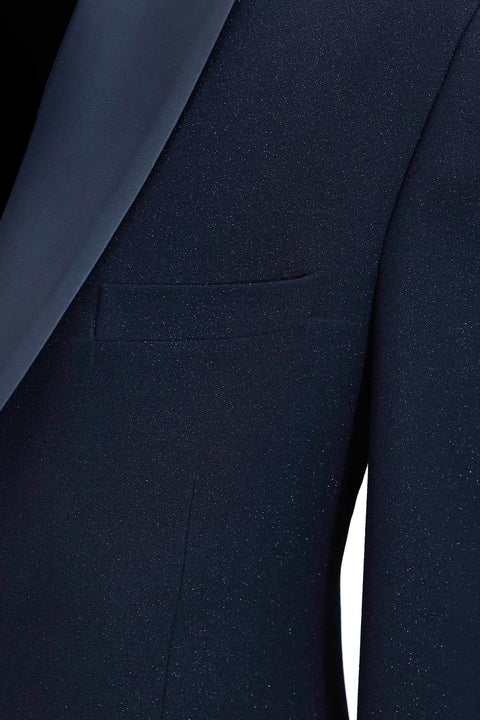 Navy Blue Prom Tuxedo Blazer with Blue Satin Lapel Tumuh