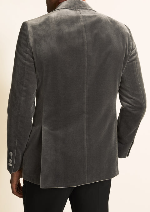 Slim Fit Grey Velvet Tuxedo Blazer