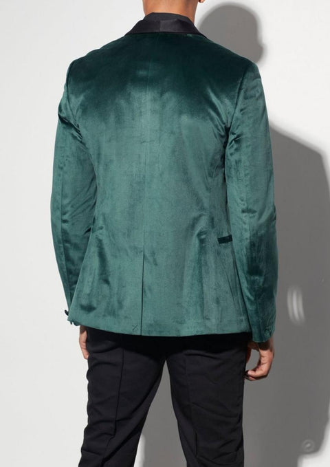 Green Slim Velour Shawl Lapel Tuxedo Suit Jacket