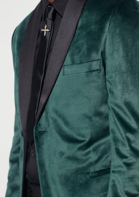 Green Slim Velour Shawl Lapel Tuxedo Suit Jacket