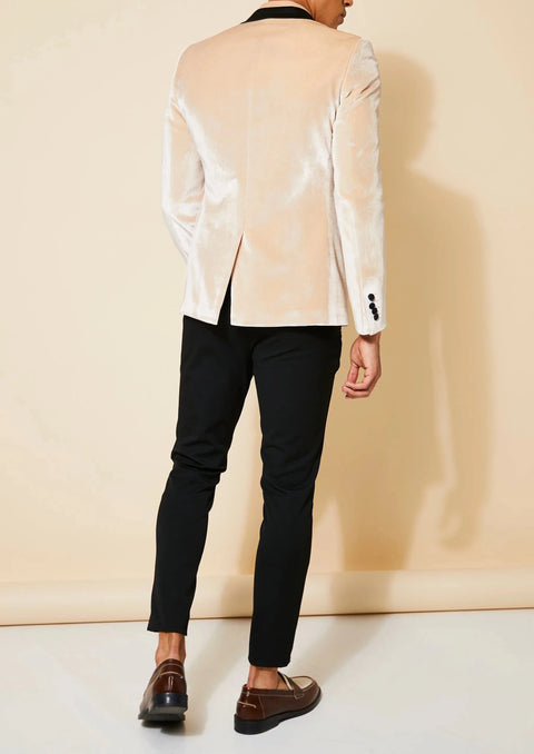 Velvet Tuxedo Slim Fit Blazer in Stone For Wedding