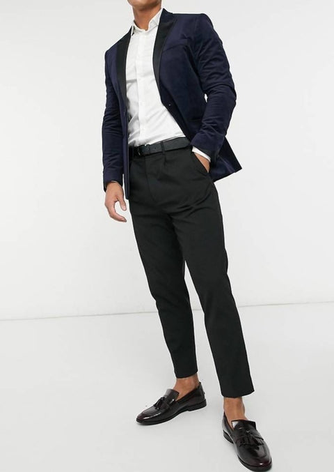 Blue Velvet Tuxedo Blazer For Wedding