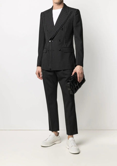 Double Breasted Black and White Stripes Suit