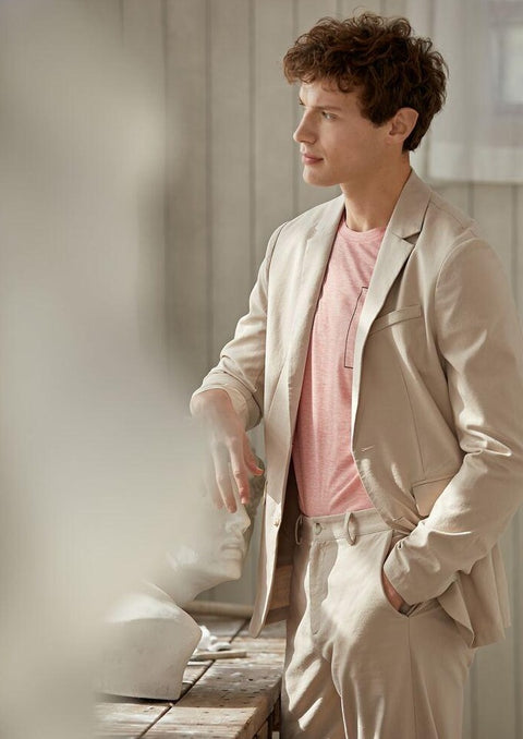 Solid Notched collar solid blazer/suit in Beige