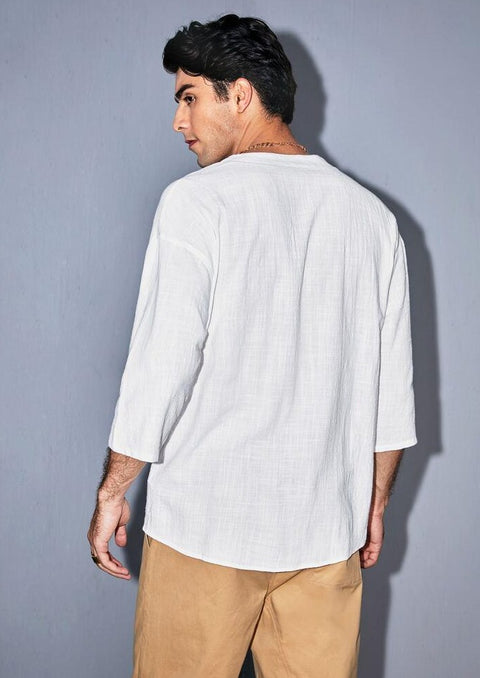 White mandarin collar shirt