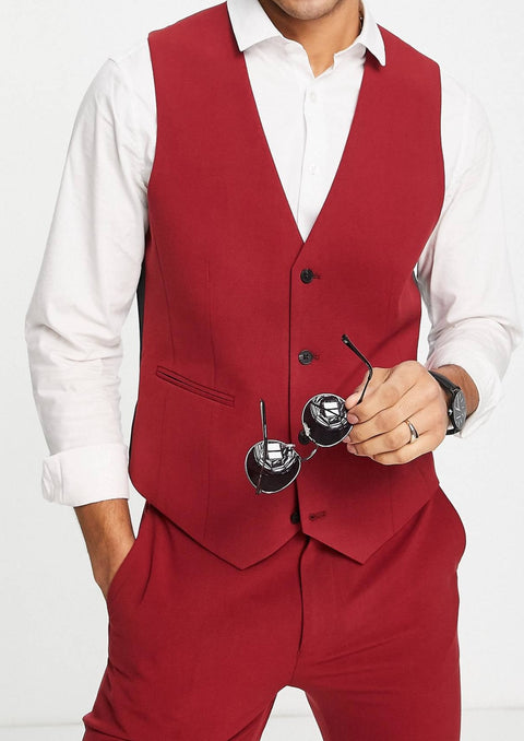 Slim Fit Red Notch Lapel Suit
