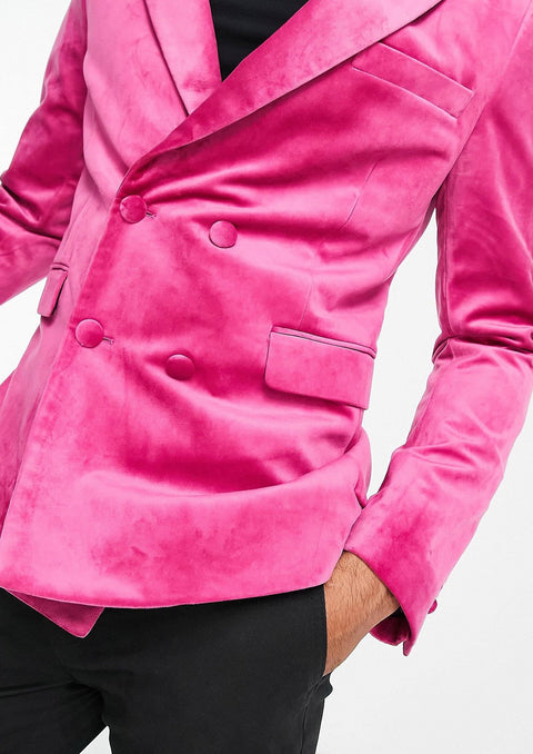 Pink Velvet Double Breasted Blazer tumuh