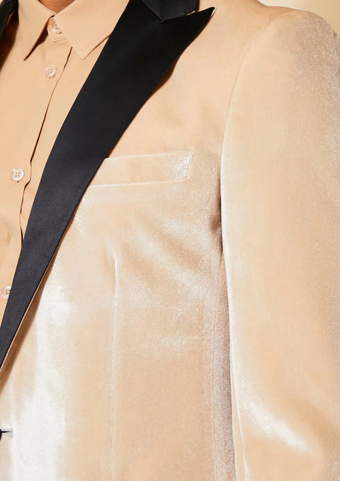 Velvet Tuxedo Slim Fit Blazer in Stone For Wedding