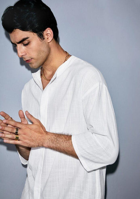 White mandarin collar shirt