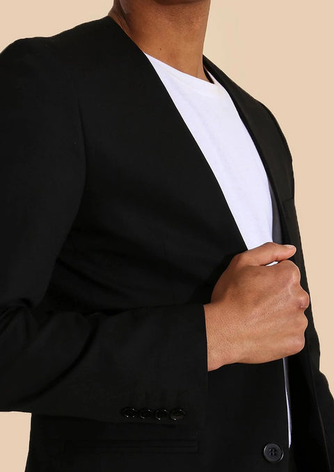 Slim Fit Black Collarless Suit Jacket