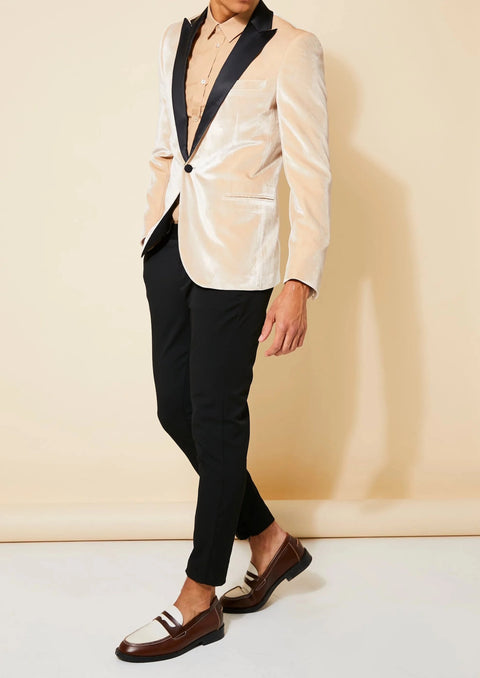 Velvet Tuxedo Slim Fit Blazer in Stone For Wedding