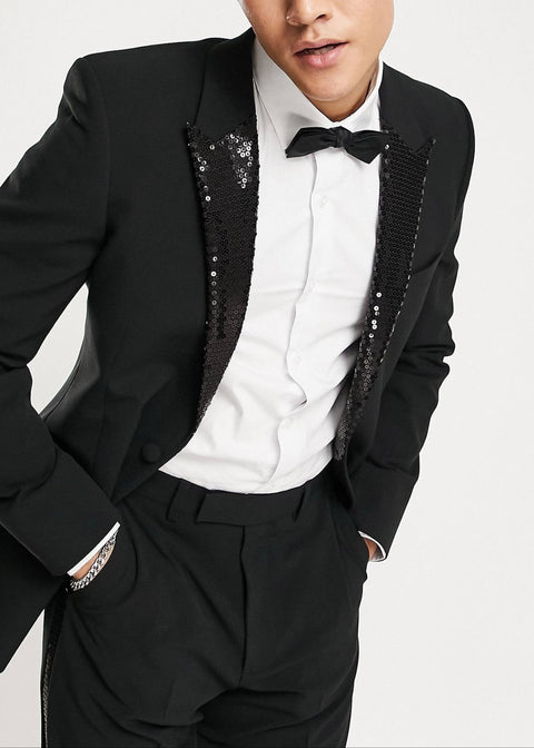 Black Slim Fit Sequin Tuxedo Suit