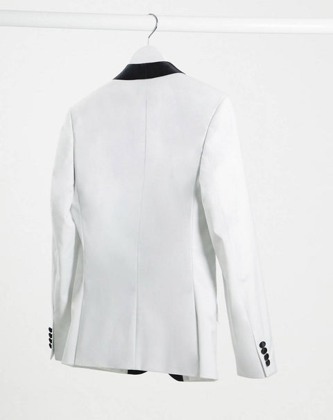White Tuxedo Suit With Black Lapel