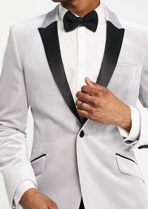 Slim Fit Silver Grey Velvet Tuxedo Blazer