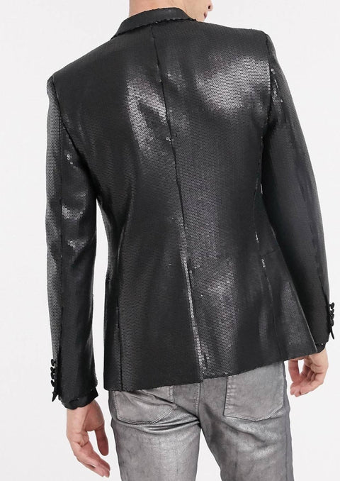 Black Sequin Tuxedo Blazer with Black Lapel