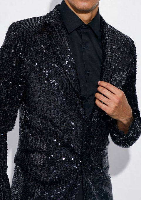 Black Party Wear Sequin Blazer