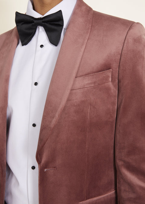 Slim Fit Dusky Pink Velvet Tuxedo Blazer Suit