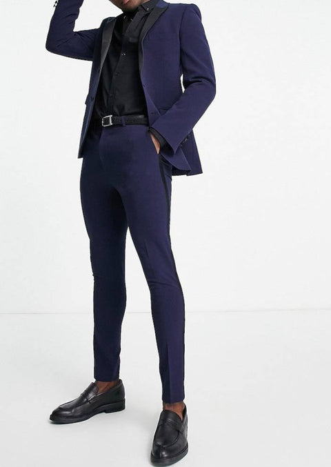 Peak Lapel Navy Blue Tuxedo Suit
