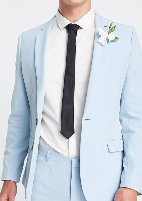 Slim Fit Light Blue Single Breasted Suit For Wedding With Notch Lapel