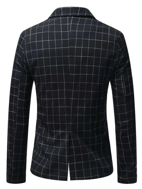 Slim Black Checkered Grid Blazer