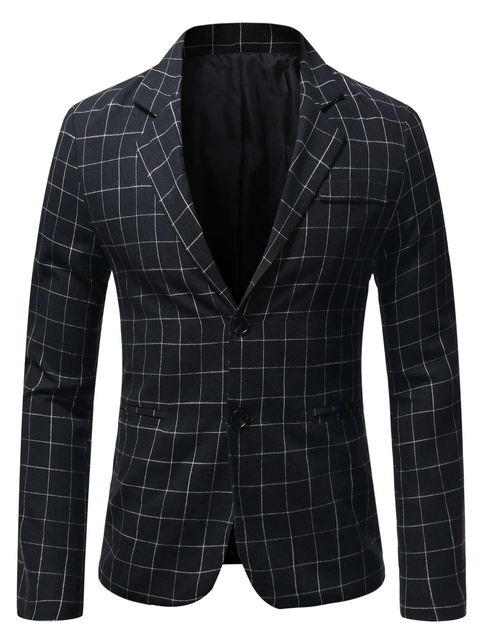 Slim Black Checkered Grid Blazer