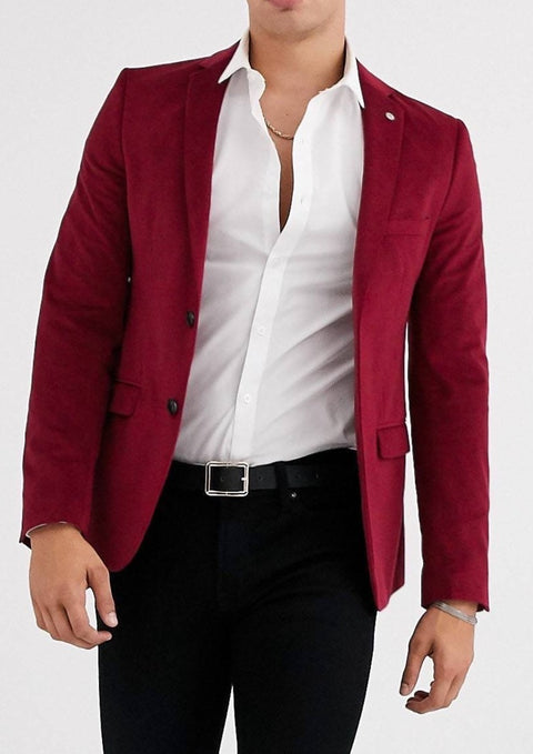 Burgundy Slim Suit Velvet Jacket