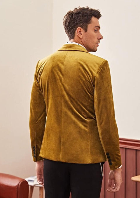 Notched Collar Velvet Blazer in Gold