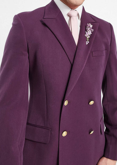 Purple Double Breasted Blazer in Slim Fit with Gold Buttons